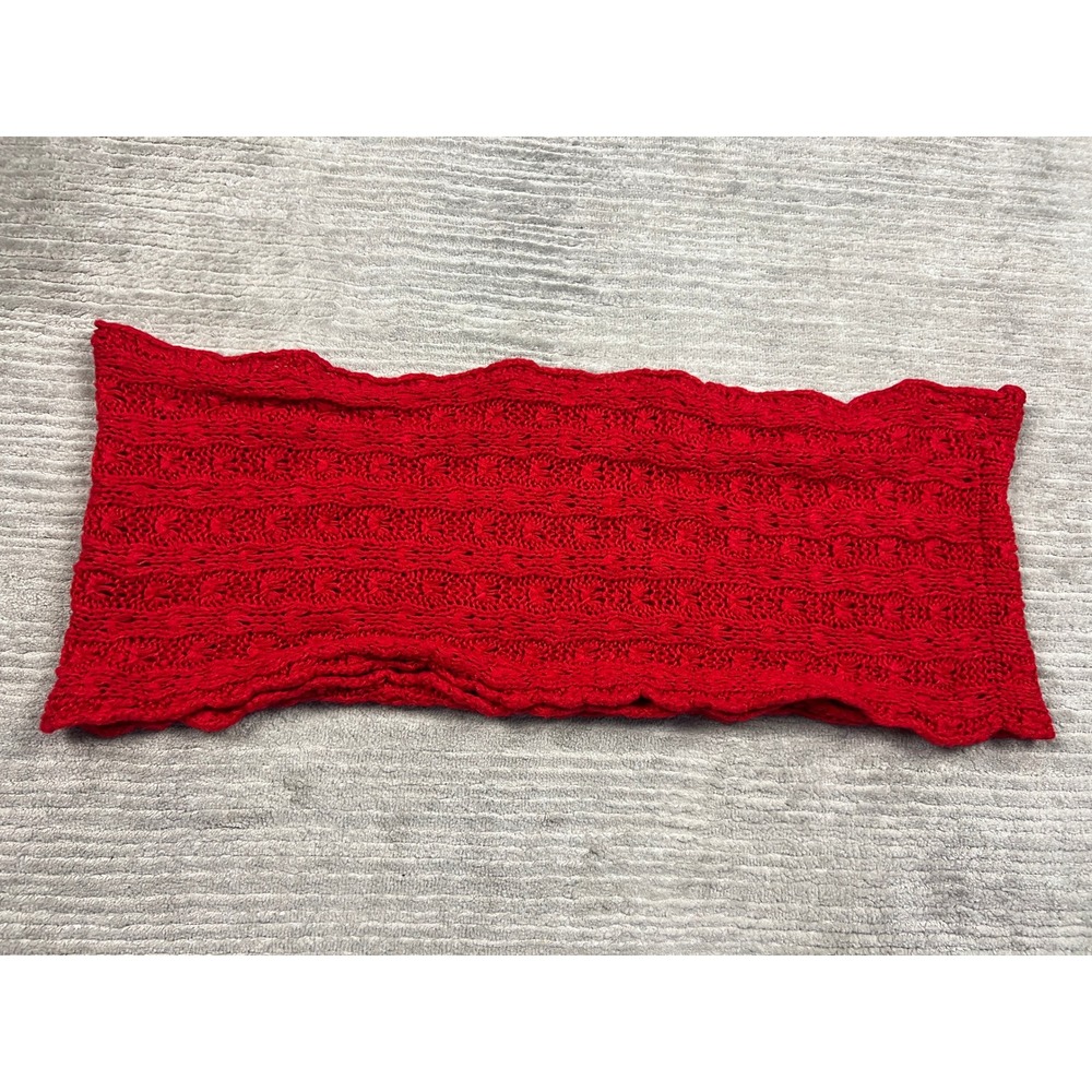 Nine West Infinity Scarf Womens OS Red Cable Knit Scalloped Edge Circle Scarf